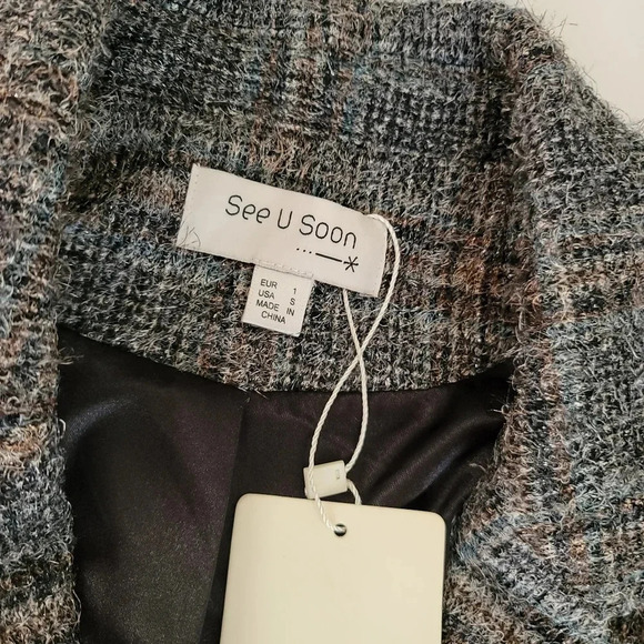 See U SOON Gray Plaid Blazer Jacket  Longsleeves Size S WOMEN'S - Picture 4 of 12